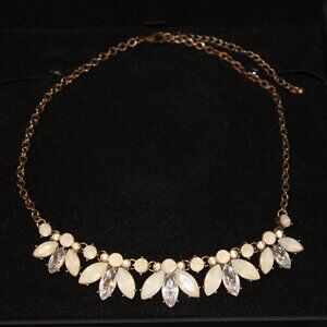 VTG 90s BEE shaped crystal Rhinestone milkglass Antique Gold STATEMENT NECKLACE